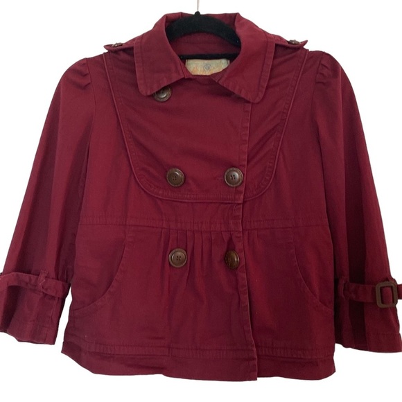 American Rag Cie Burgundy Button Up Lightweight Jacket with Buckle Accents Sz S - Picture 1 of 9